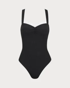 Black Lace Contrast One-Piece Swimsuit