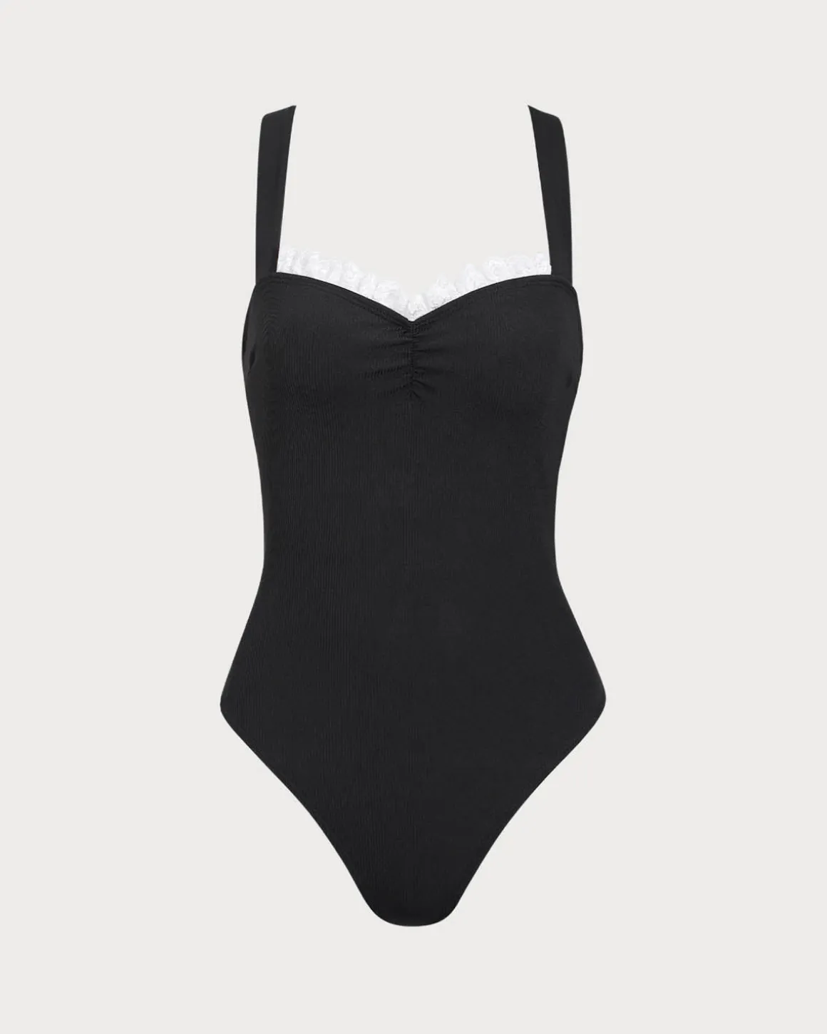 Black Lace Contrast One-Piece Swimsuit