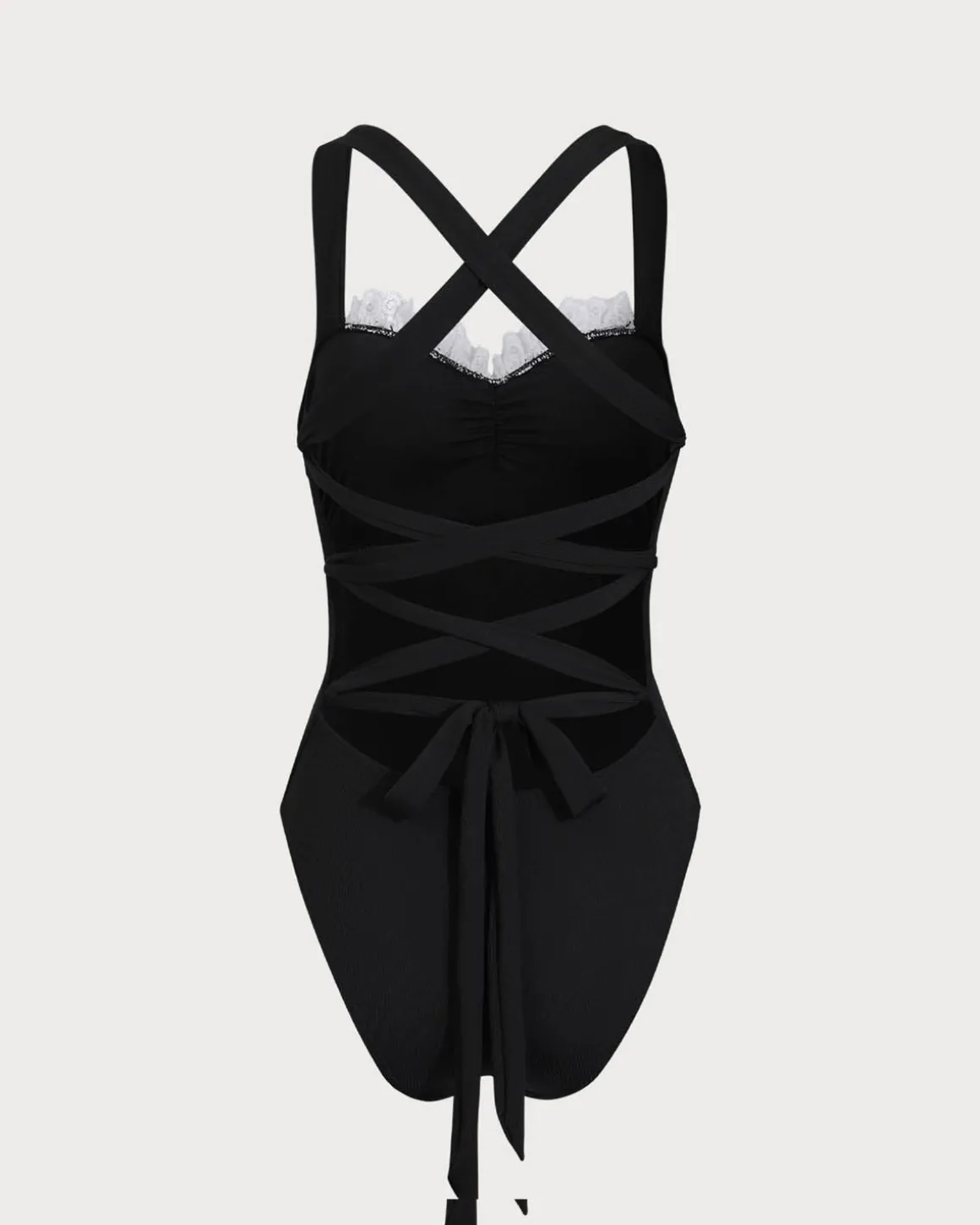 Black Lace Contrast One-Piece Swimsuit