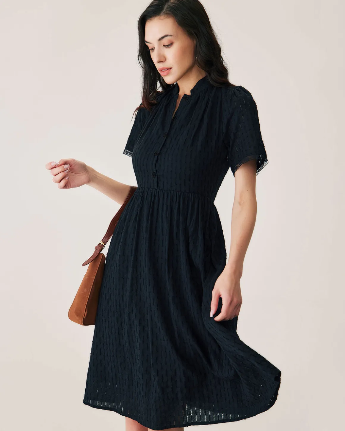Black Lace Button Midi Dress