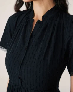 Black Lace Button Midi Dress