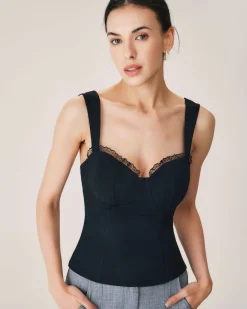 Black Lace Splicing Sweetheart Neck Camis