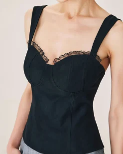 Black Lace Splicing Sweetheart Neck Camis