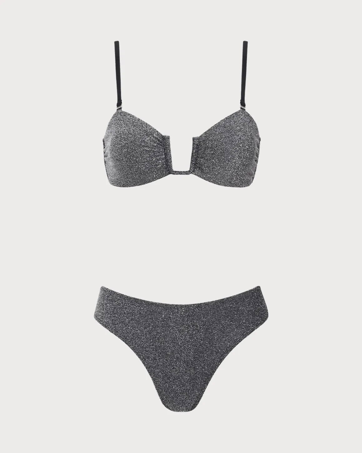 Black Lurex U-Shaped Bikini Set