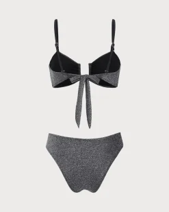 Black Lurex U-Shaped Bikini Set