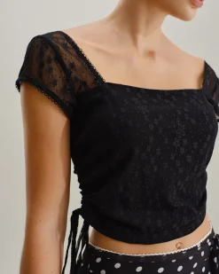 Black Mesh Cropped Tee