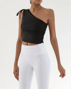 Black One Shoulder Yoga Tank Top
