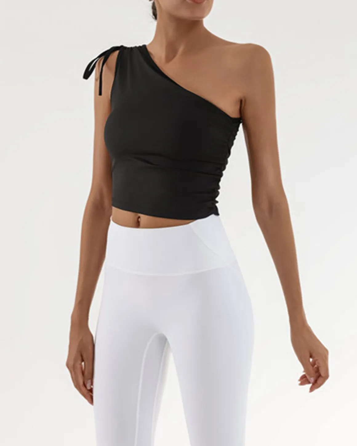 Black One Shoulder Yoga Tank Top