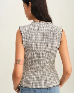 Black Plaid Bowknot Tank Top