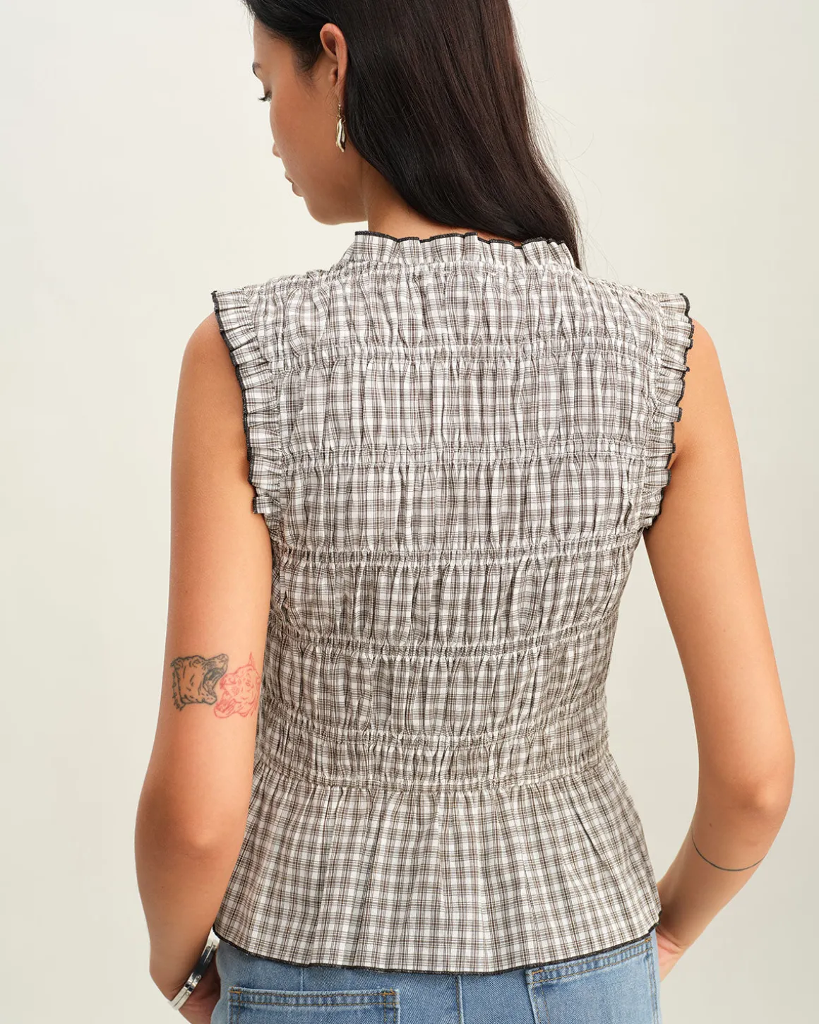 Black Plaid Bowknot Tank Top