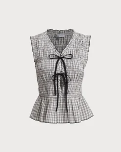 Black Plaid Bowknot Tank Top