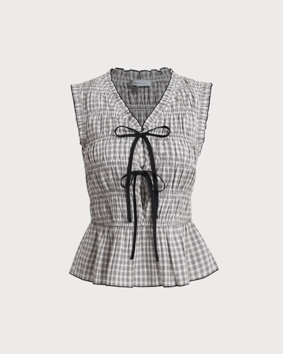 Black Plaid Bowknot Tank Top
