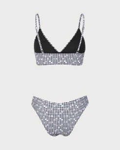 Black Plaid Floral Print Bikini Set