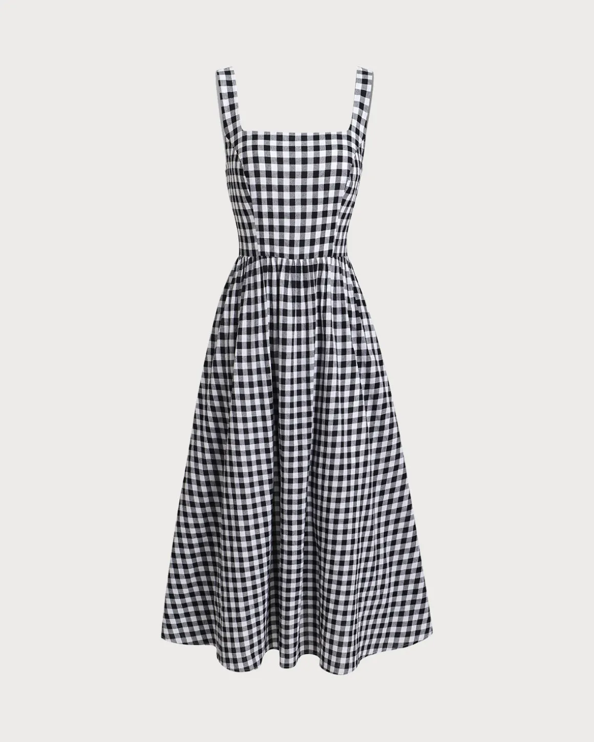 Black Plaid Square Neck Pocket Slip Maxi Dress