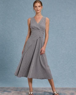 Black Plaid V Neck Sleeveless Maxi Dress