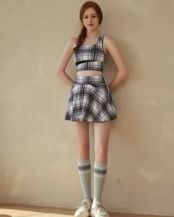Black Plaid Yoga Skirt