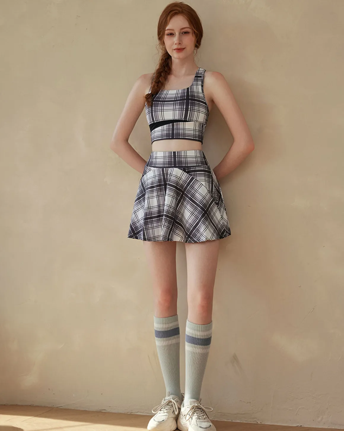 Black Plaid Yoga Skirt