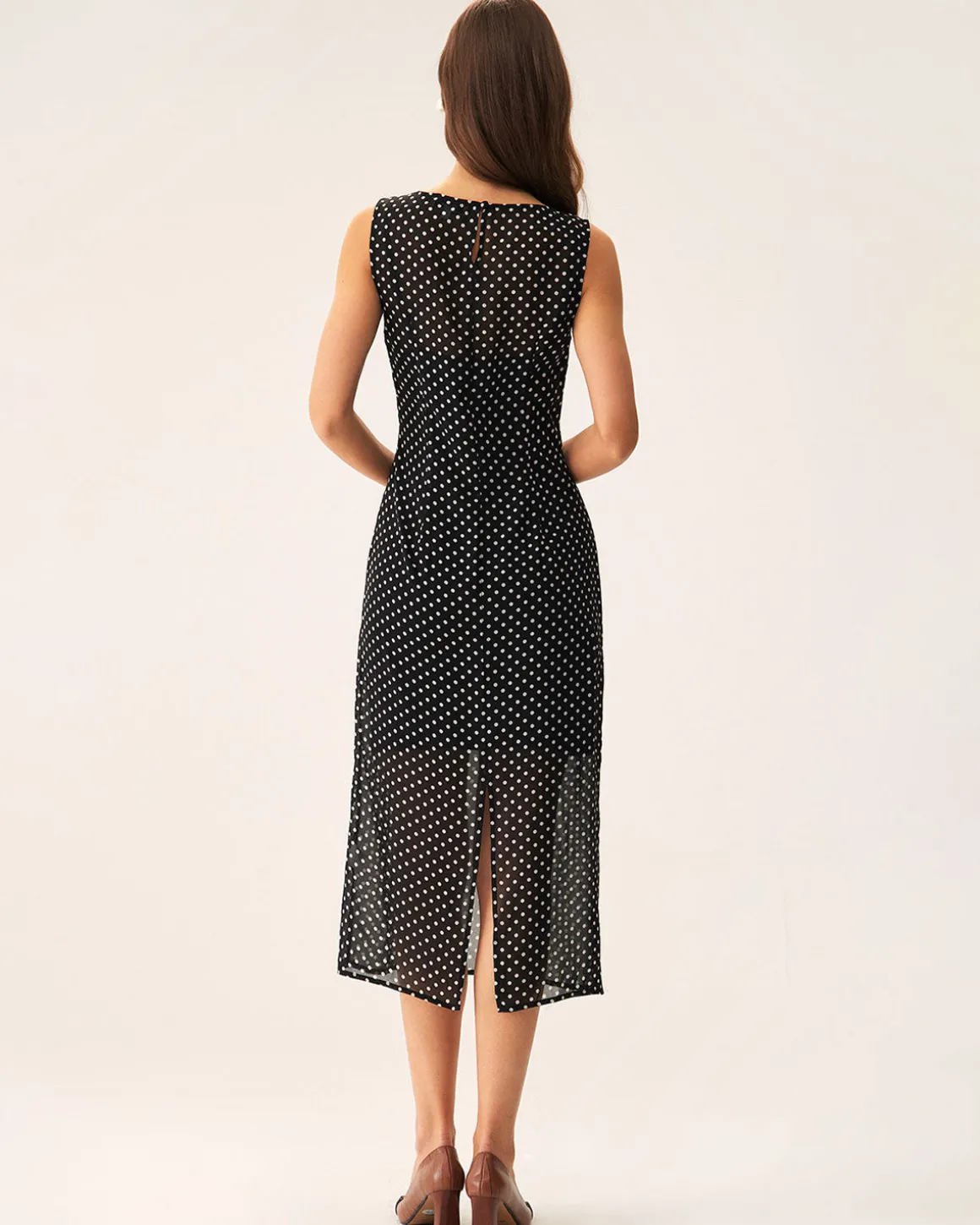 Black Polka Dot Boat Neck Midi Dress