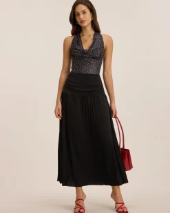 Black Polka Dot Chiffon Halter Top