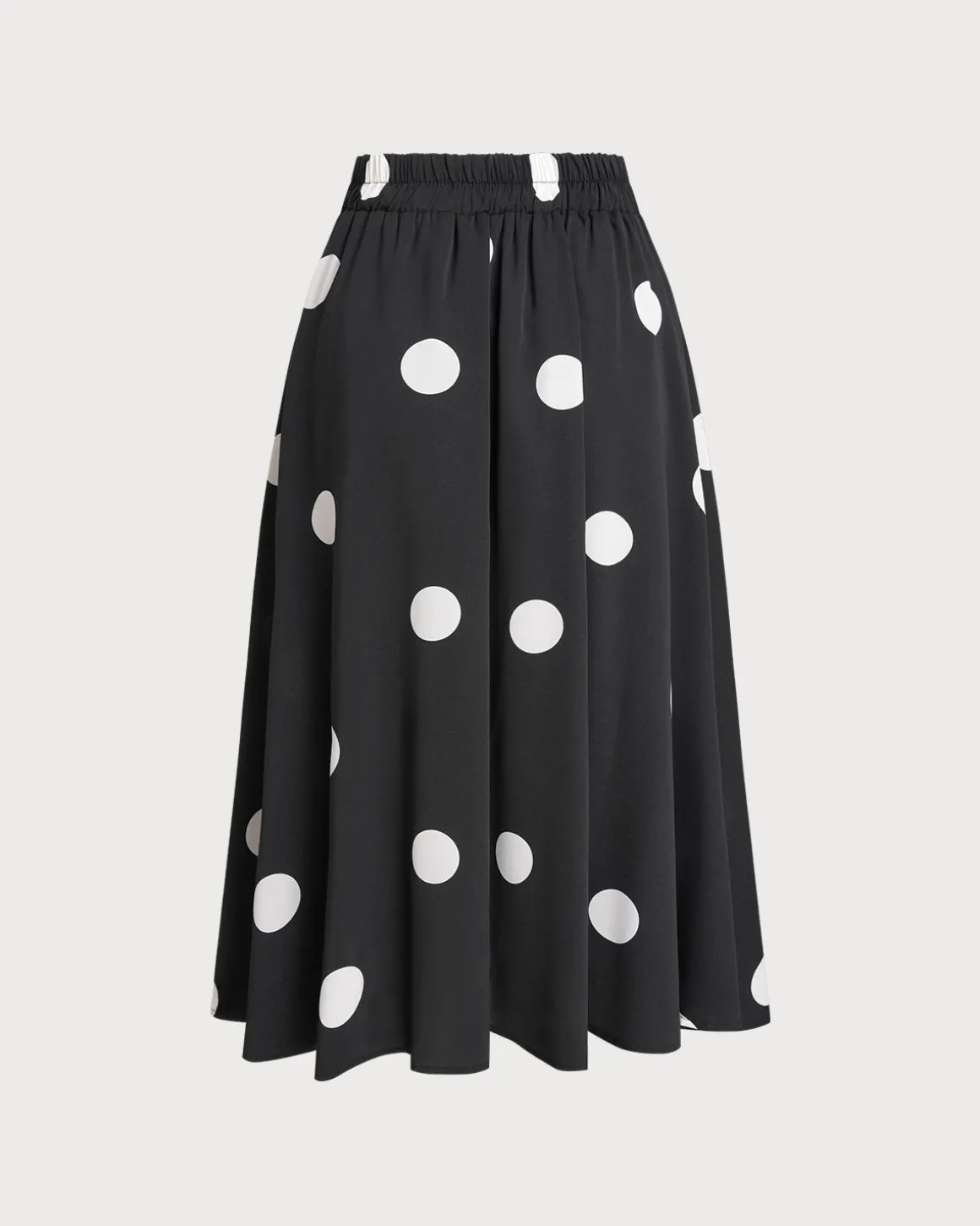 Black Polka Dot Elastic Waist Midi Skirt