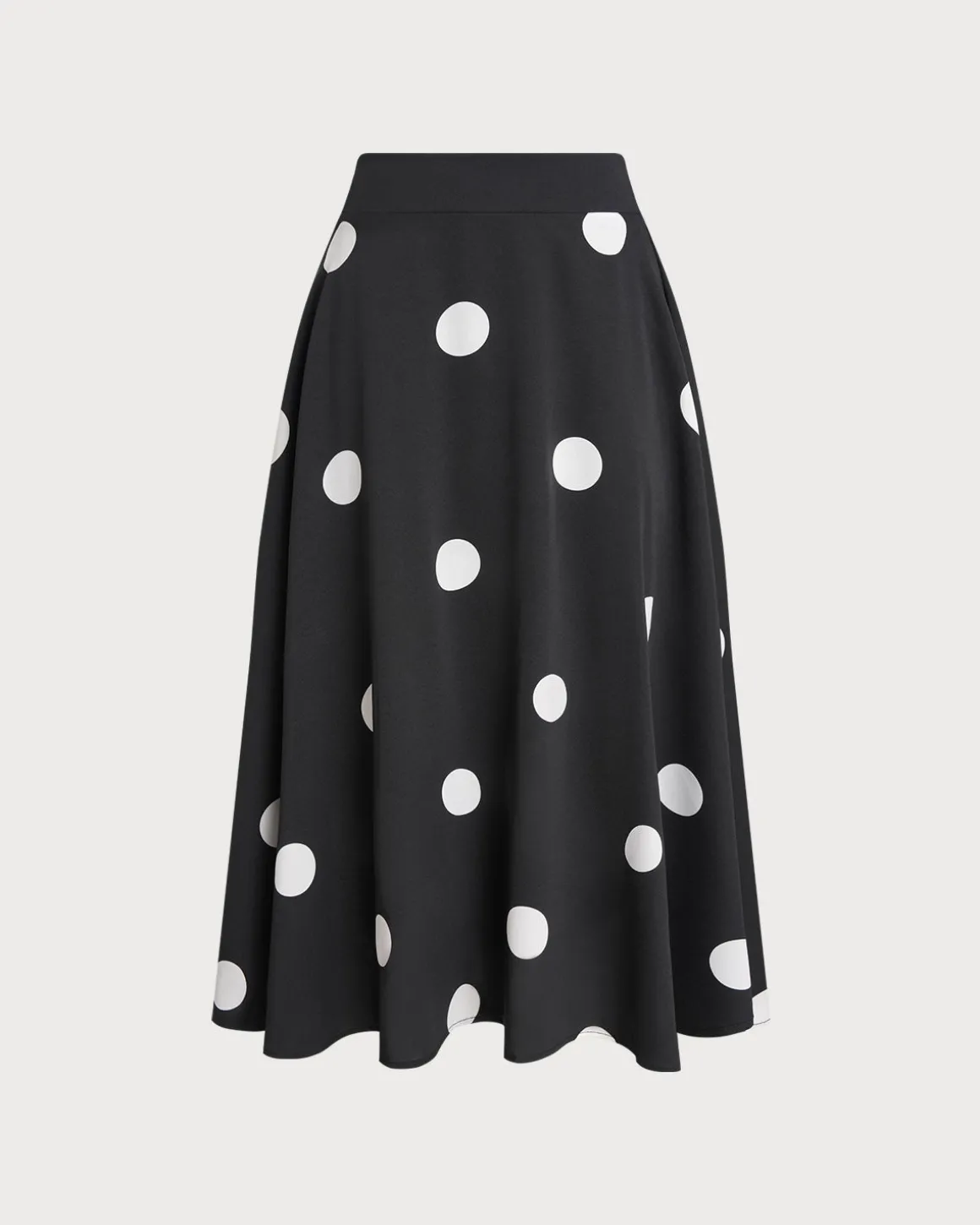 Black Polka Dot Elastic Waist Midi Skirt