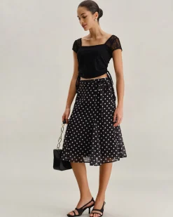 Black Polka Dot Mermaid Midi Skirt