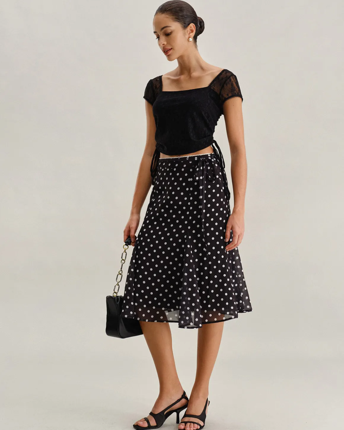 Black Polka Dot Mermaid Midi Skirt