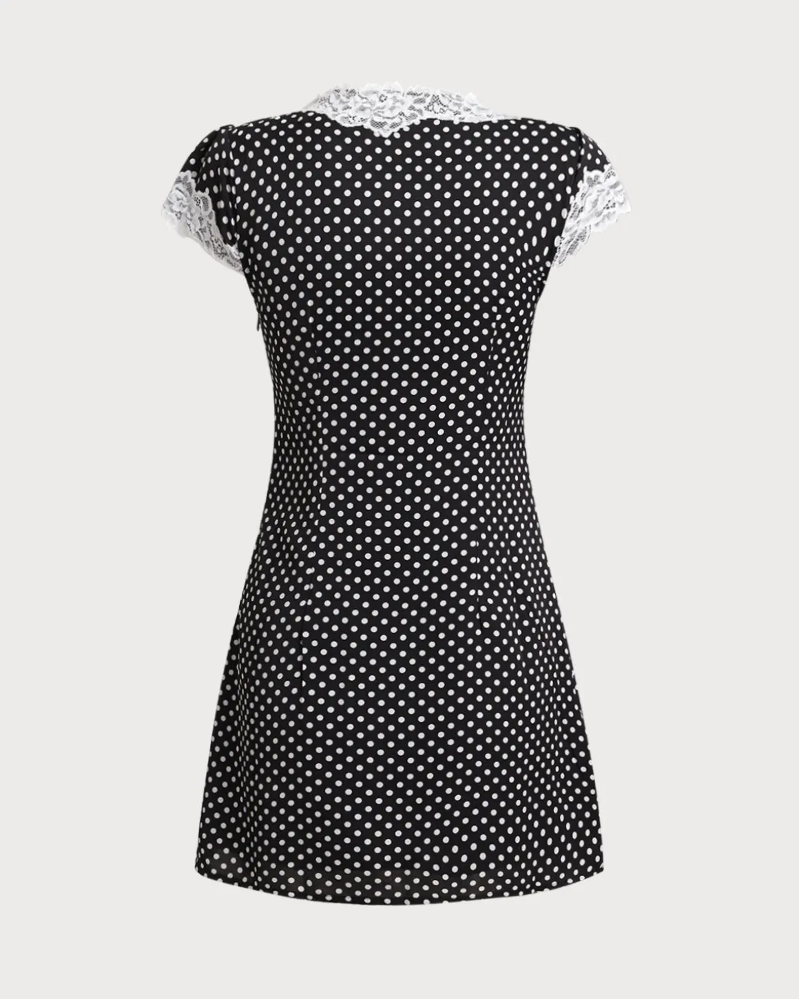 Black Polka Dot V Neck Lace Mini Dress