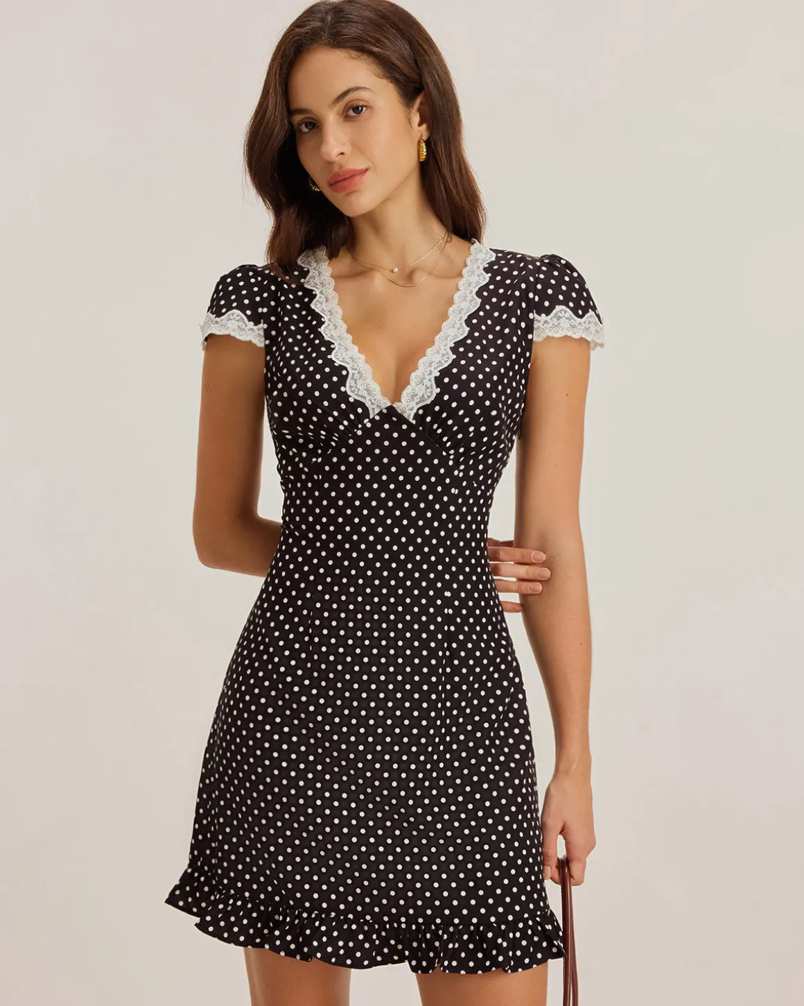 Black Polka Dot V-Neck Mini Dress