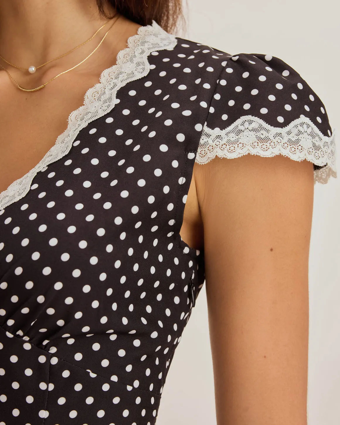 Black Polka Dot V-Neck Mini Dress