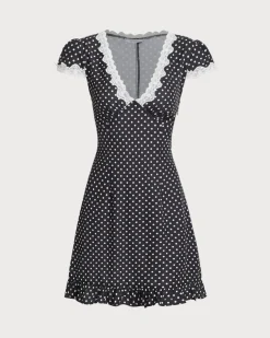 Black Polka Dot V-Neck Mini Dress