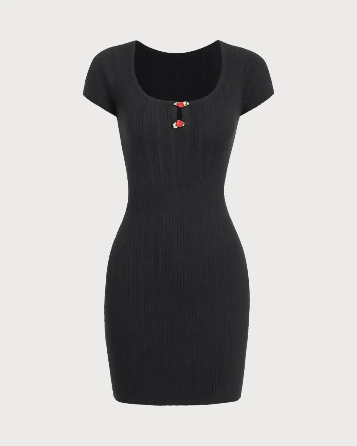 Black Round Neck Ribbed Mini Dress