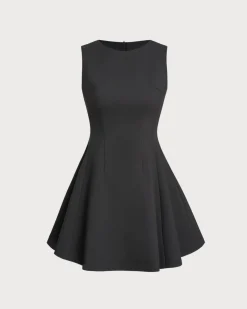 Black Round Neck Sleeveless Mini Dress