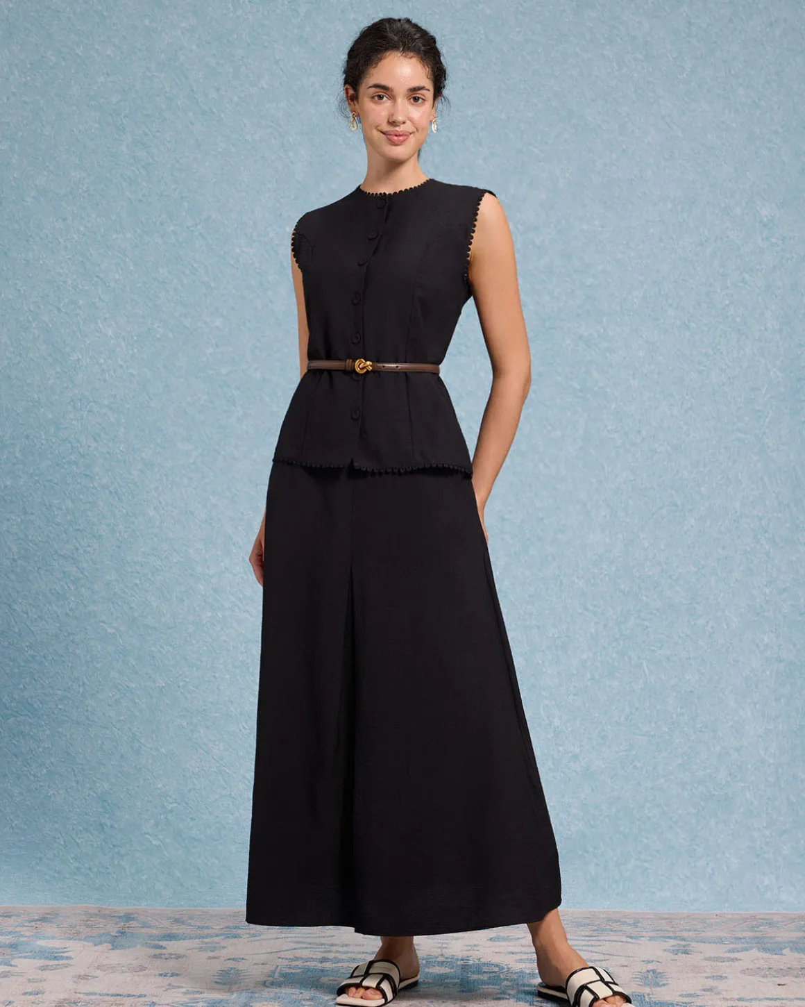 Black Round Neck Tank Skirt Sets