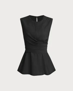 Black Round Neck Wrap Tank Top