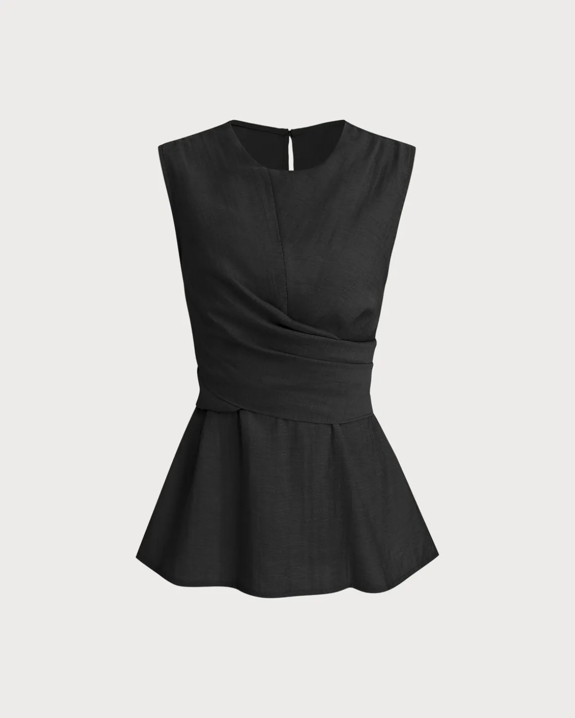 Black Round Neck Wrap Tank Top