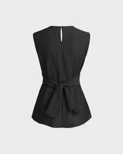Black Round Neck Wrap Tank Top