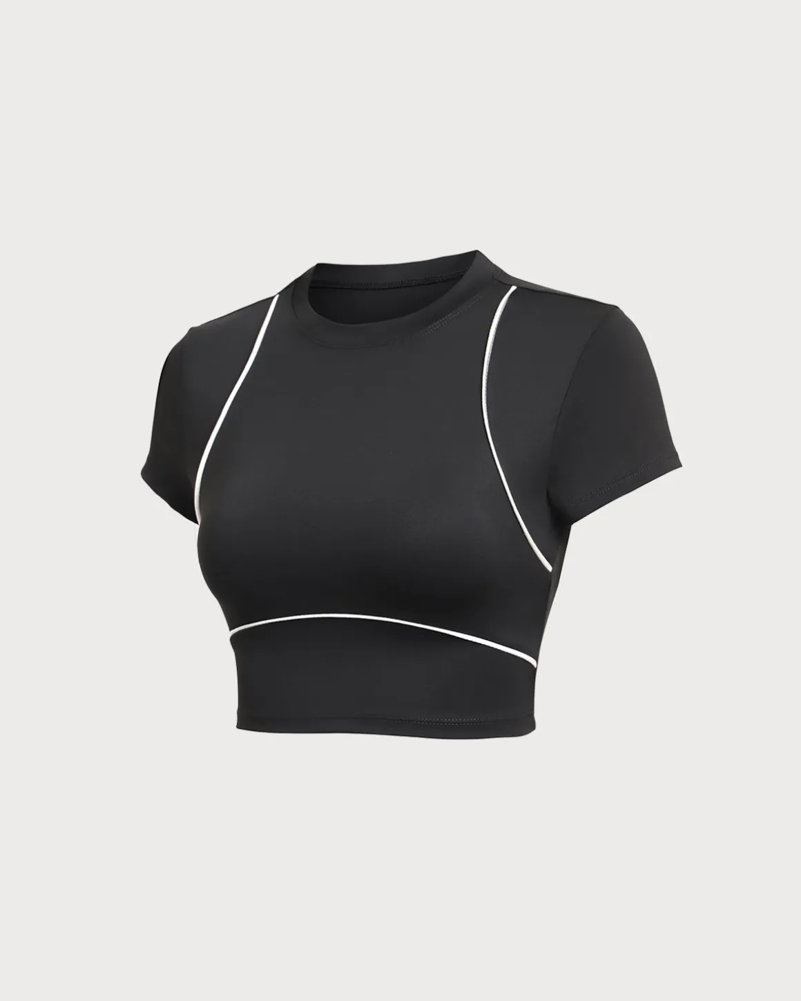 Black Round Neck Yoga Short Sleeve Top - Light Support