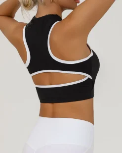 Black Round Neck Zipper Yoga Tank Top - Light Support