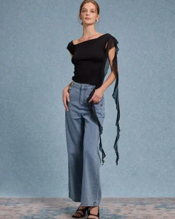 Black Ruffle Asymmetrical Tee