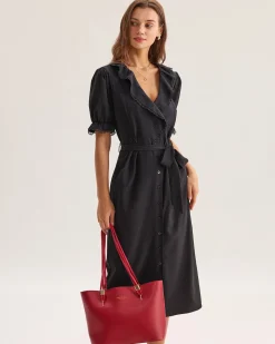 Black Ruffle Belted Maxi Dress