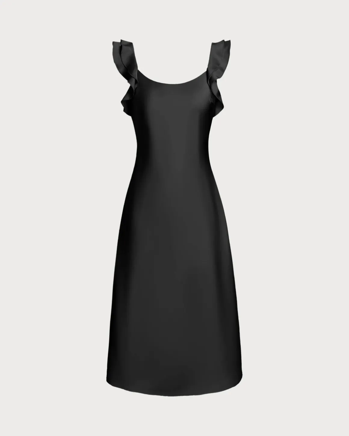 Black Ruffle Square Neck Slip Midi Dress
