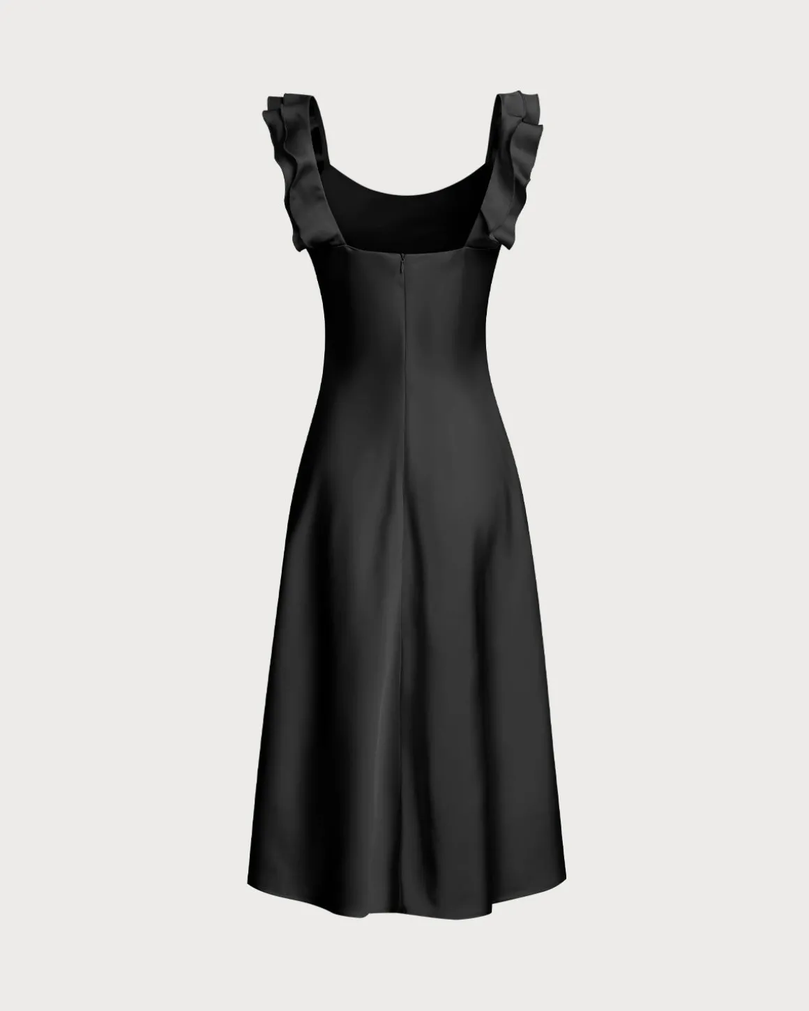 Black Ruffle Square Neck Slip Midi Dress