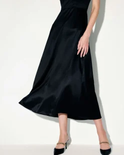 Black Satin A-Line Slip Maxi Dress