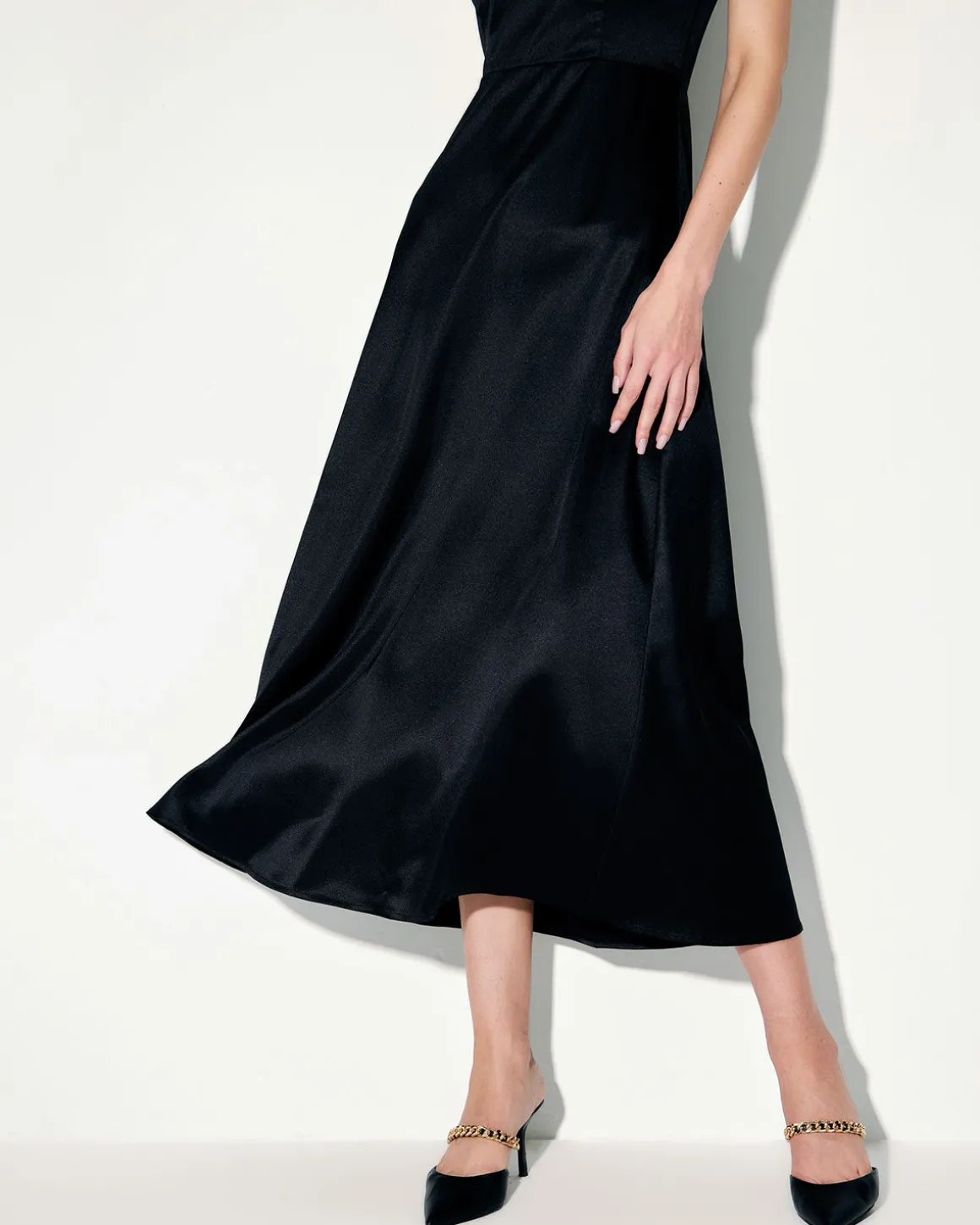 Black Satin A-Line Slip Maxi Dress