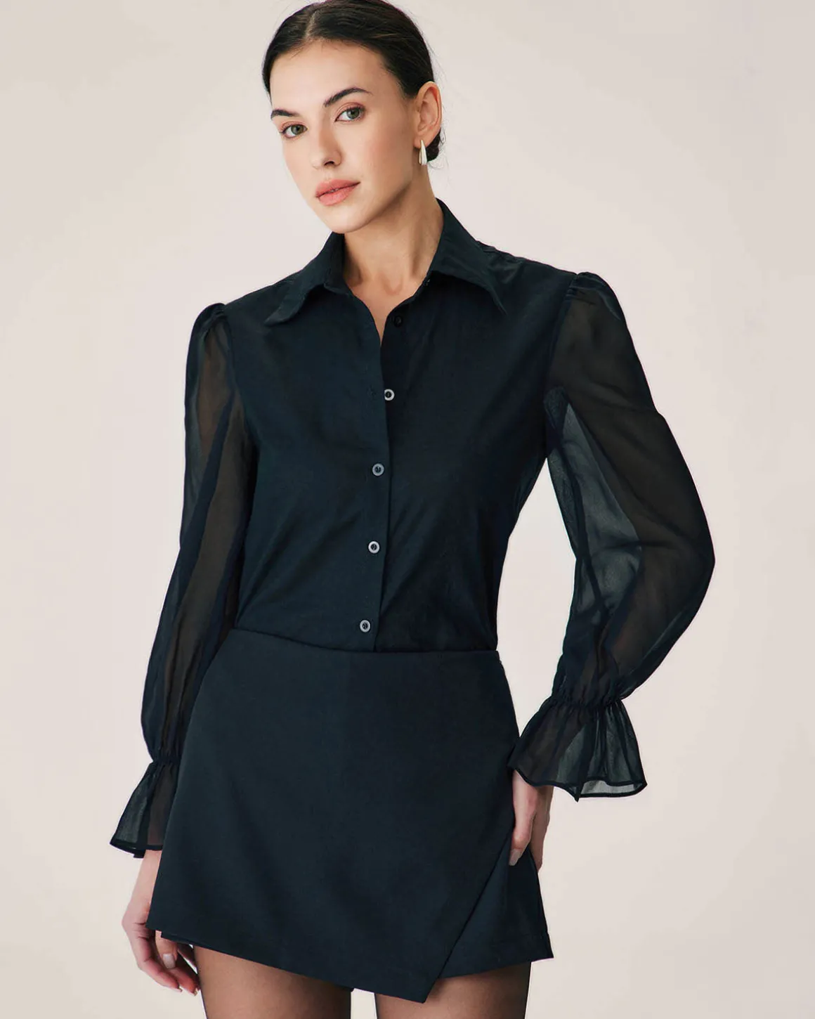Black See-through Poet Sleeve Blouse