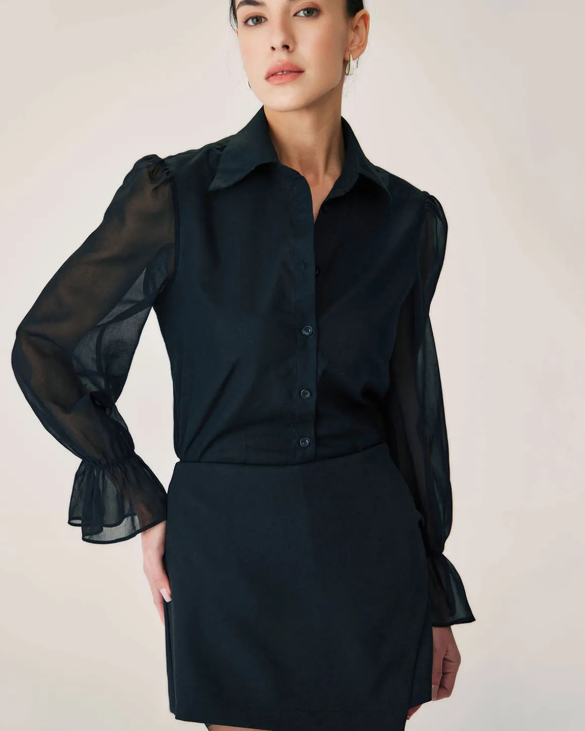 Black See-through Poet Sleeve Blouse