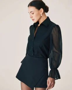 Black See-through Poet Sleeve Blouse