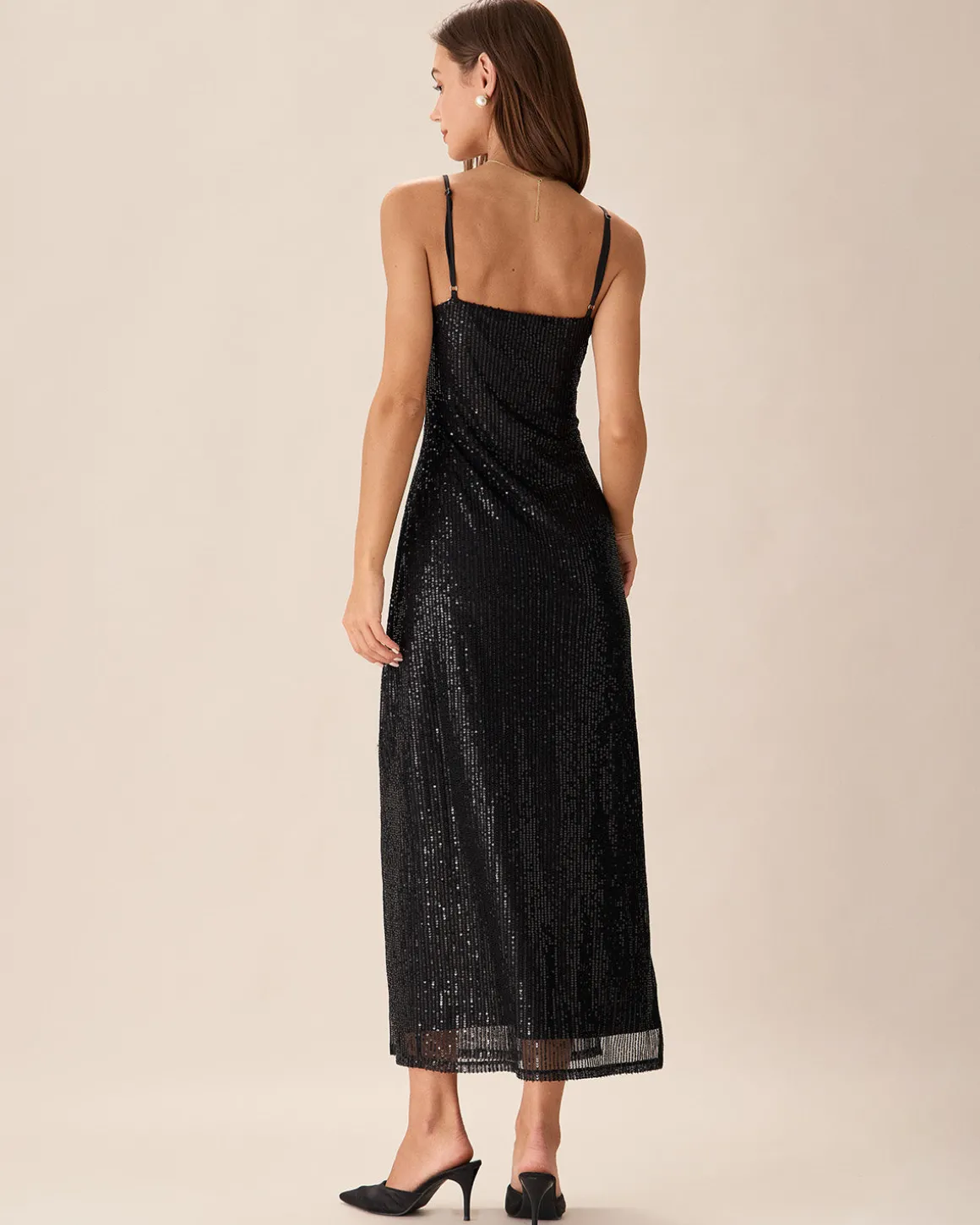 Black Sequin Bodycon Slit Maxi Dress