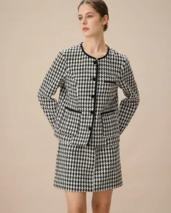 Black Single-Breasted Pocket Tweed Jacket
